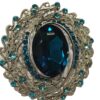 Broche turquoise zilverkleurig met strass