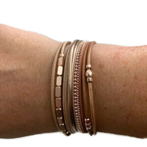 Armbandenset leer rose goud met magneetsluiting