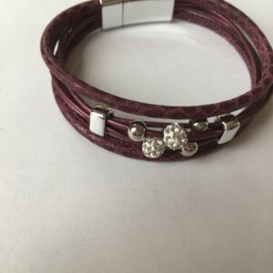 Leren armband aubergine met magneetsluiting