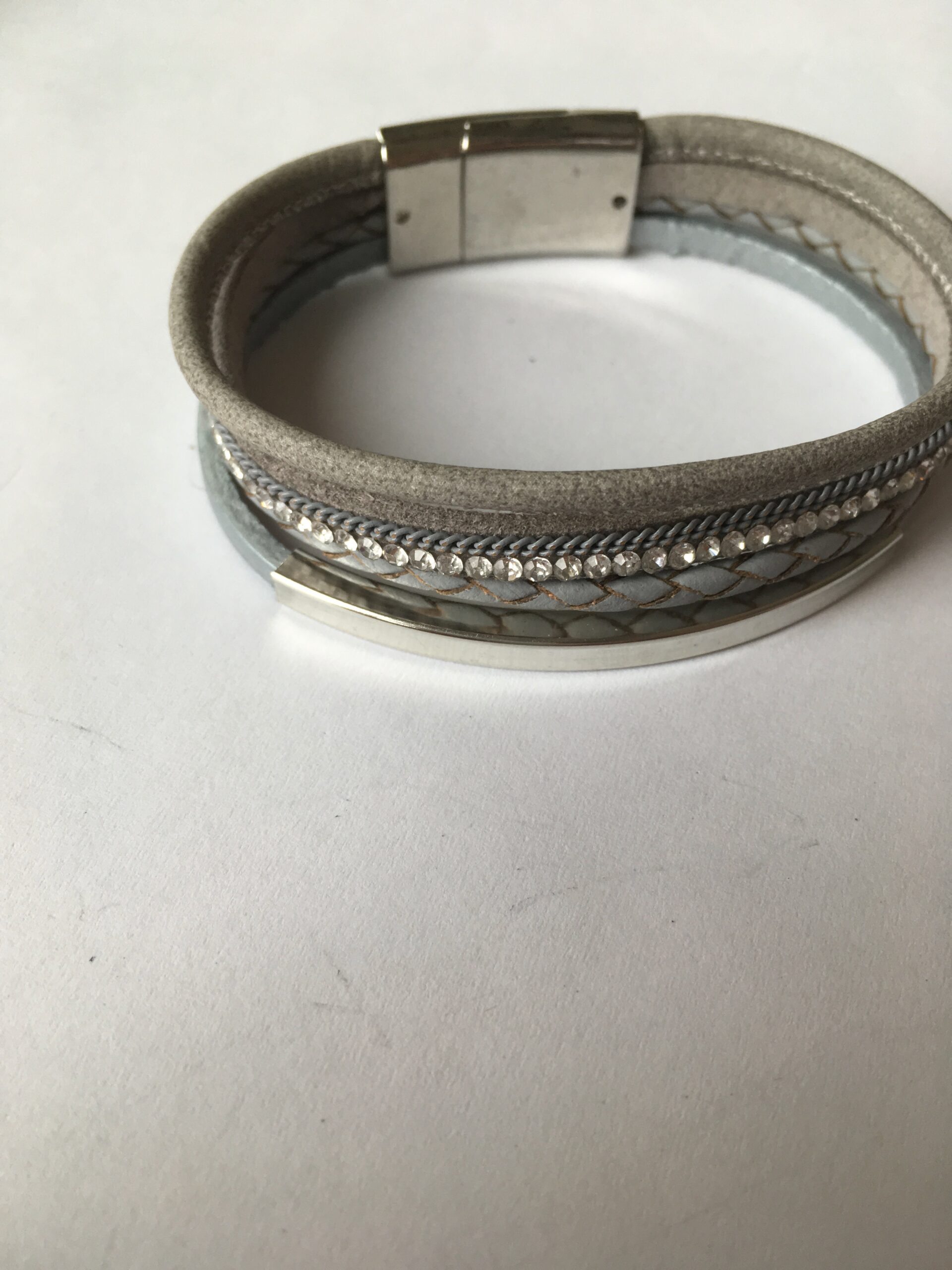 Leren armband grijs met magneetsluiting