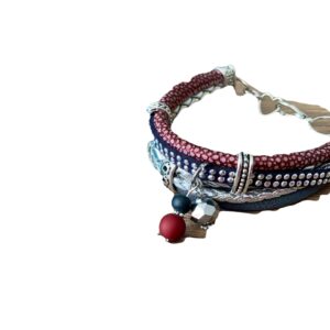 Leren armband laagjes met hartjes sluiting