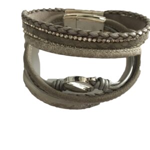Armbandenset licht grijs leer met magneetsluiting