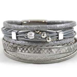 Armbandenset XL licht grijs Leer