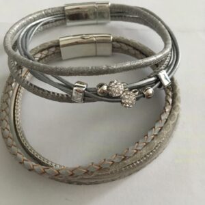 Armbandenset XL licht grijs Leer