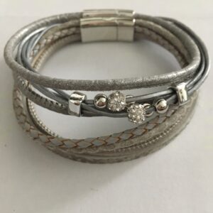 Armbandenset XL licht grijs Leer