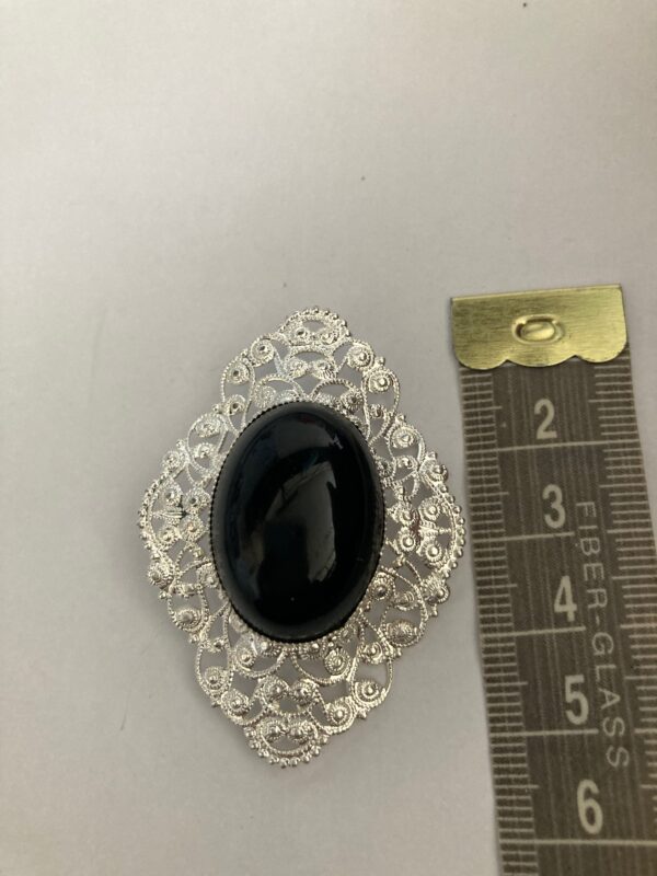 Broche zilverkleurig met zwarte steen - Afbeelding 5