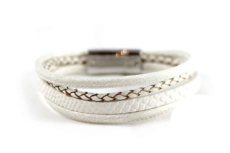Leren armband wit met magneetsluiting