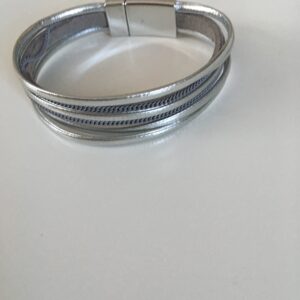Armbandenset zilver leer met magneetsluiting