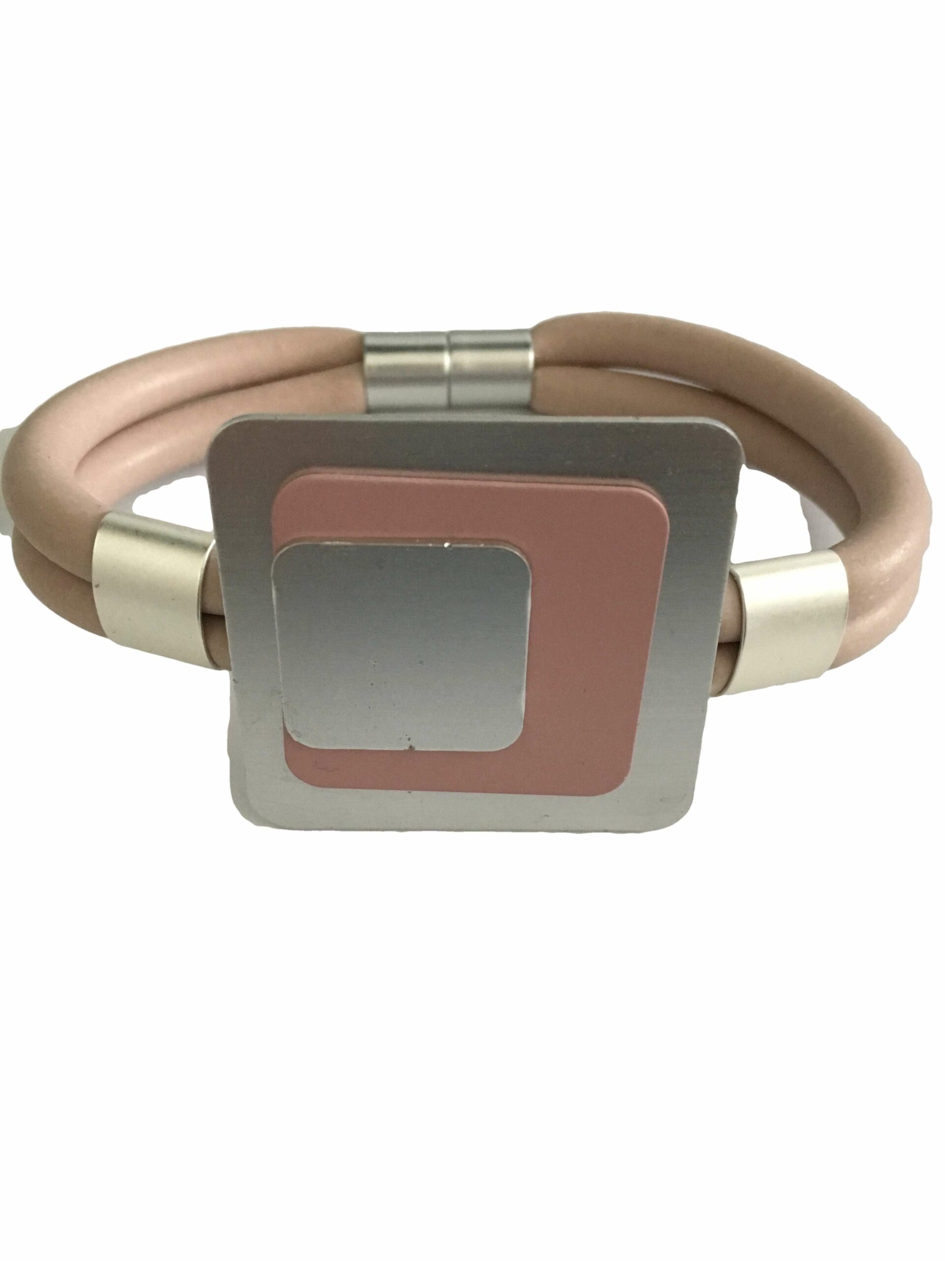 Armband rubber roze met aluminium