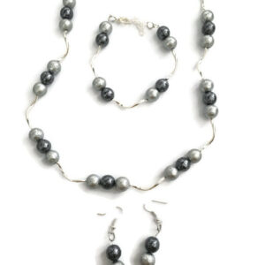 Sieradenset ijsparels grijs (ketting, armband en oorbellen)