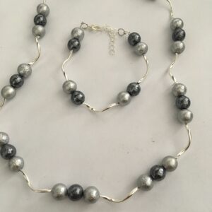 Sieradenset ijsparels grijs (ketting, armband en oorbellen)