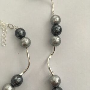 Sieradenset ijsparels grijs (ketting, armband en oorbellen)