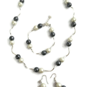 Sieradenset ijsparels grijs (ketting, armband en oorbellen)