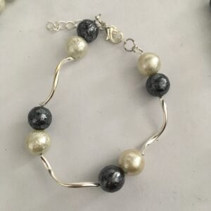Sieradenset ijsparels grijs (ketting, armband en oorbellen)