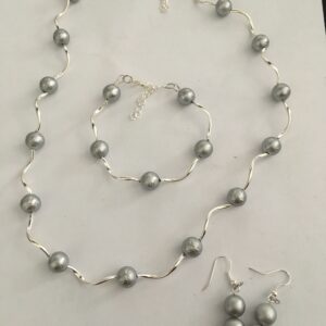 Sieradenset ijsparels grijs (ketting, armband en oorbellen)