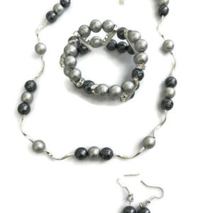 Sieradenset ijsparels grijs (ketting, armband en oorbellen)