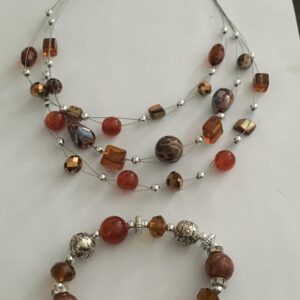 Ketting laagjes bruin met bijpassende armband