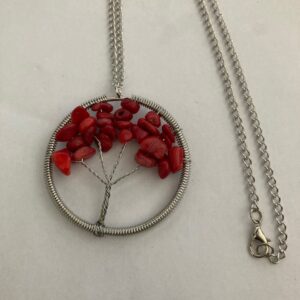Ketting levensboom / tree of life natuursteen rood