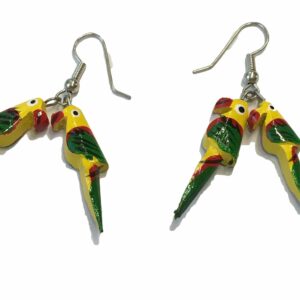 Oorbellen papegaai hanger rood geel groen klein