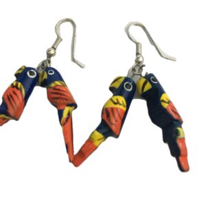 Oorbellen papegaai hanger blauw rood geel
