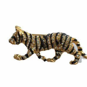 Broche goudkleurig panter strass