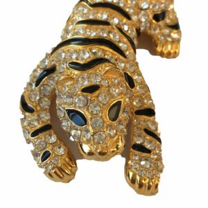 Broche tijger goudkleurig met Swarovski steentjes groot