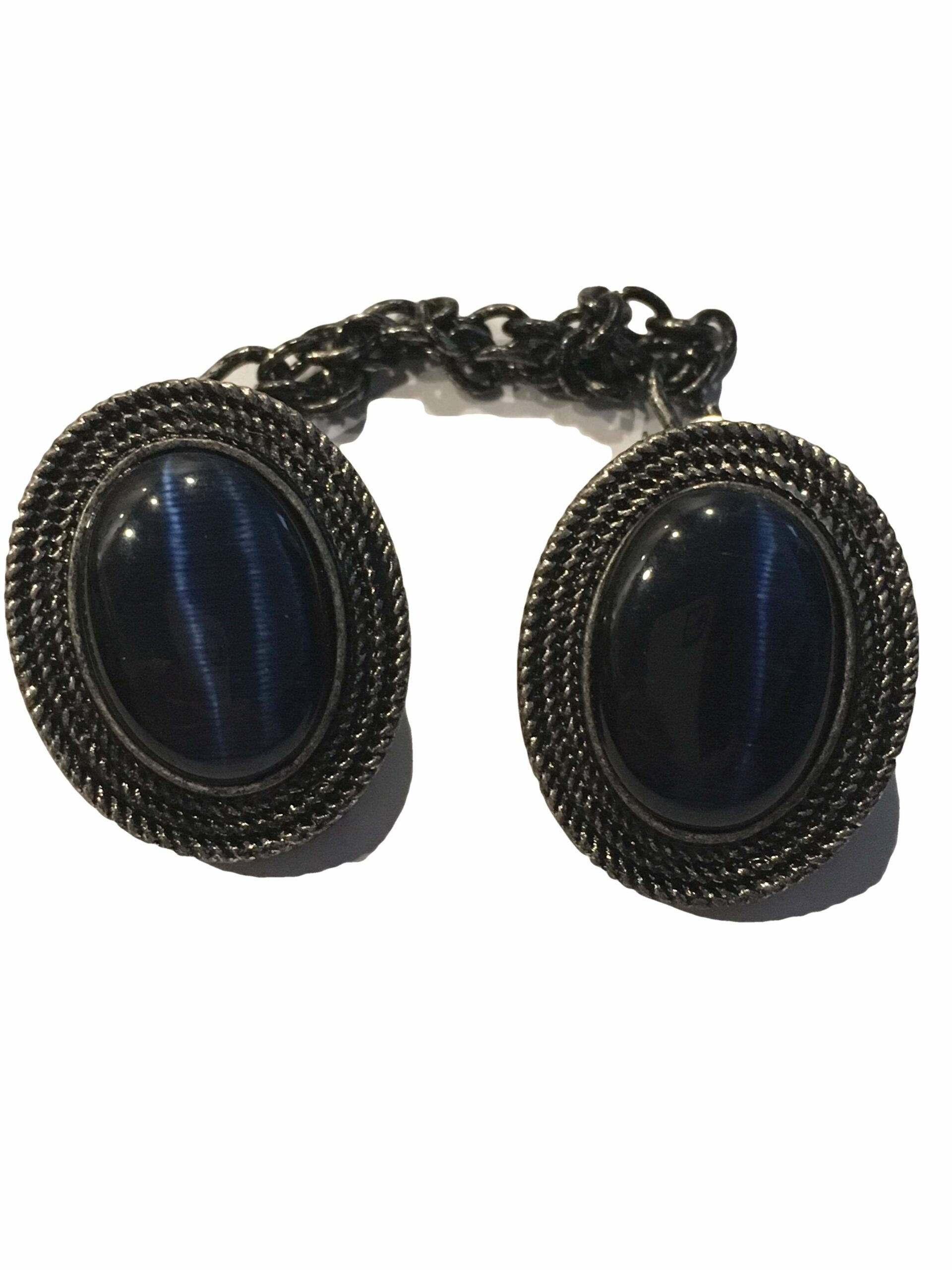 Vestclip donkerblauw tijgeroog metaal
