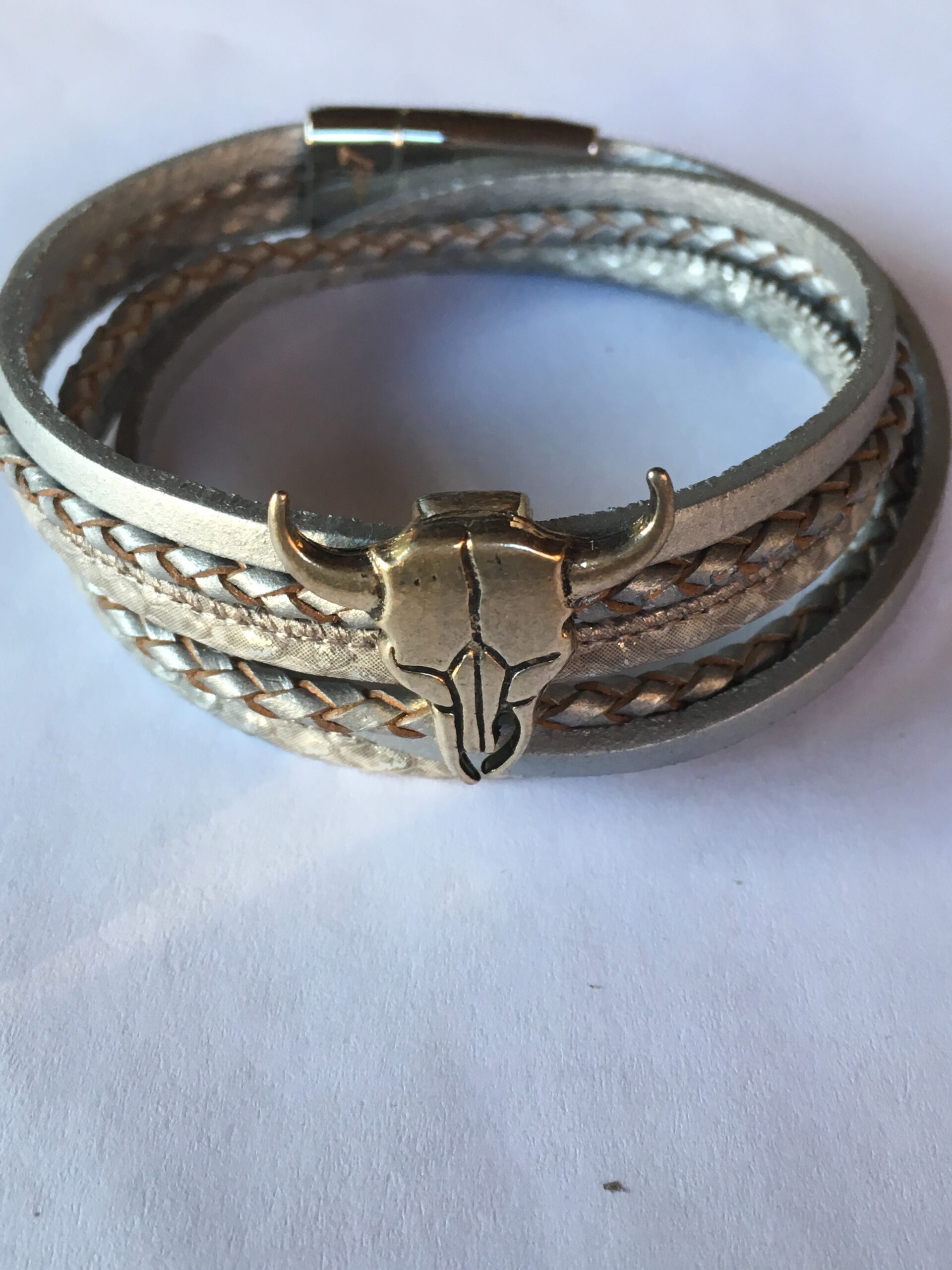 Wikkelarmband leer grijs met magneet - Afbeelding 3
