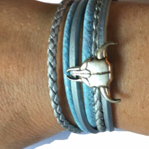 Wikkelarmband leer blauw met magneet