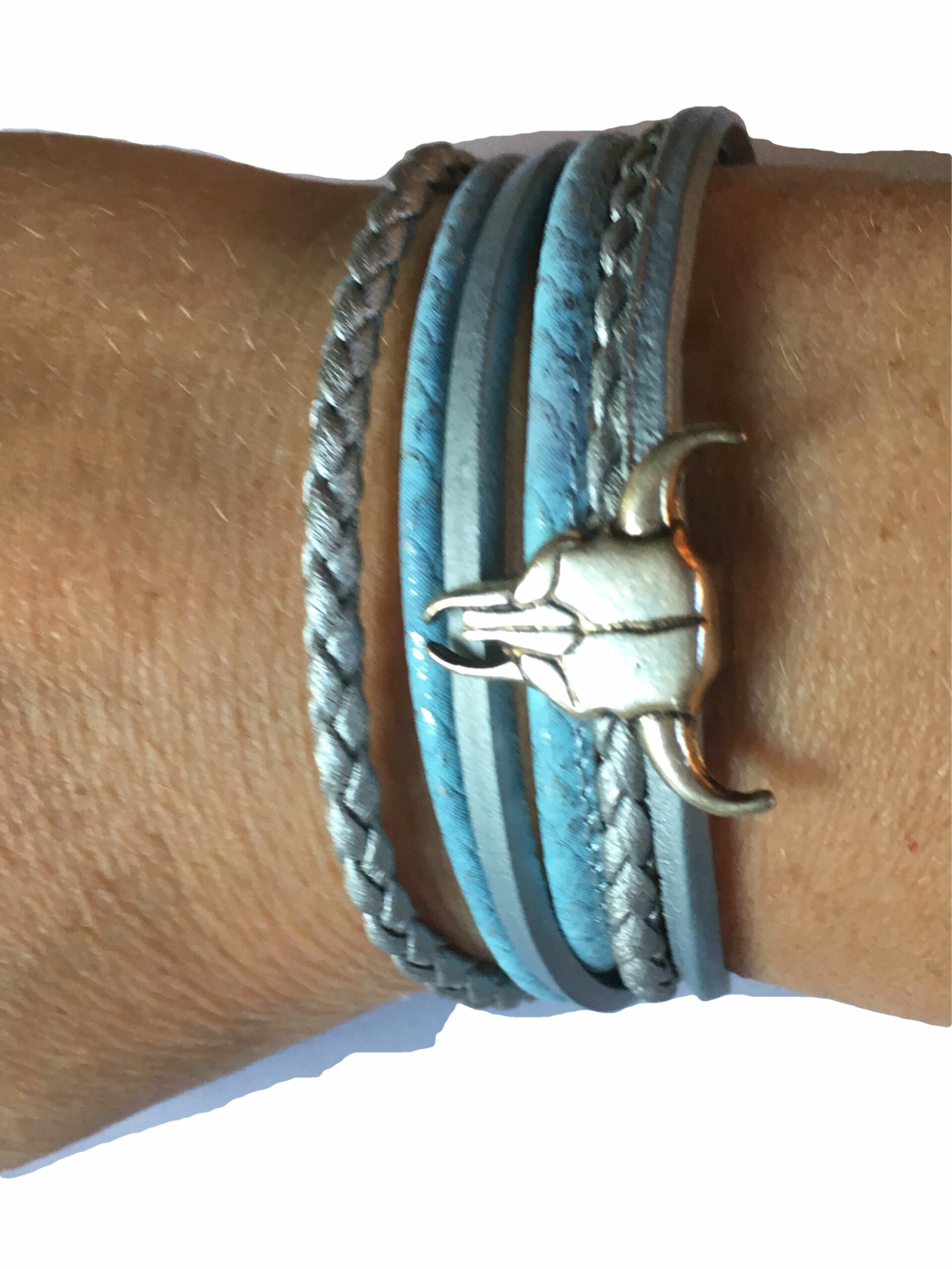 Wikkelarmband leer blauw met magneet