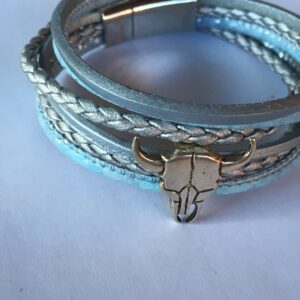 Alternative view of Wikkelarmband leer blauw met magneet