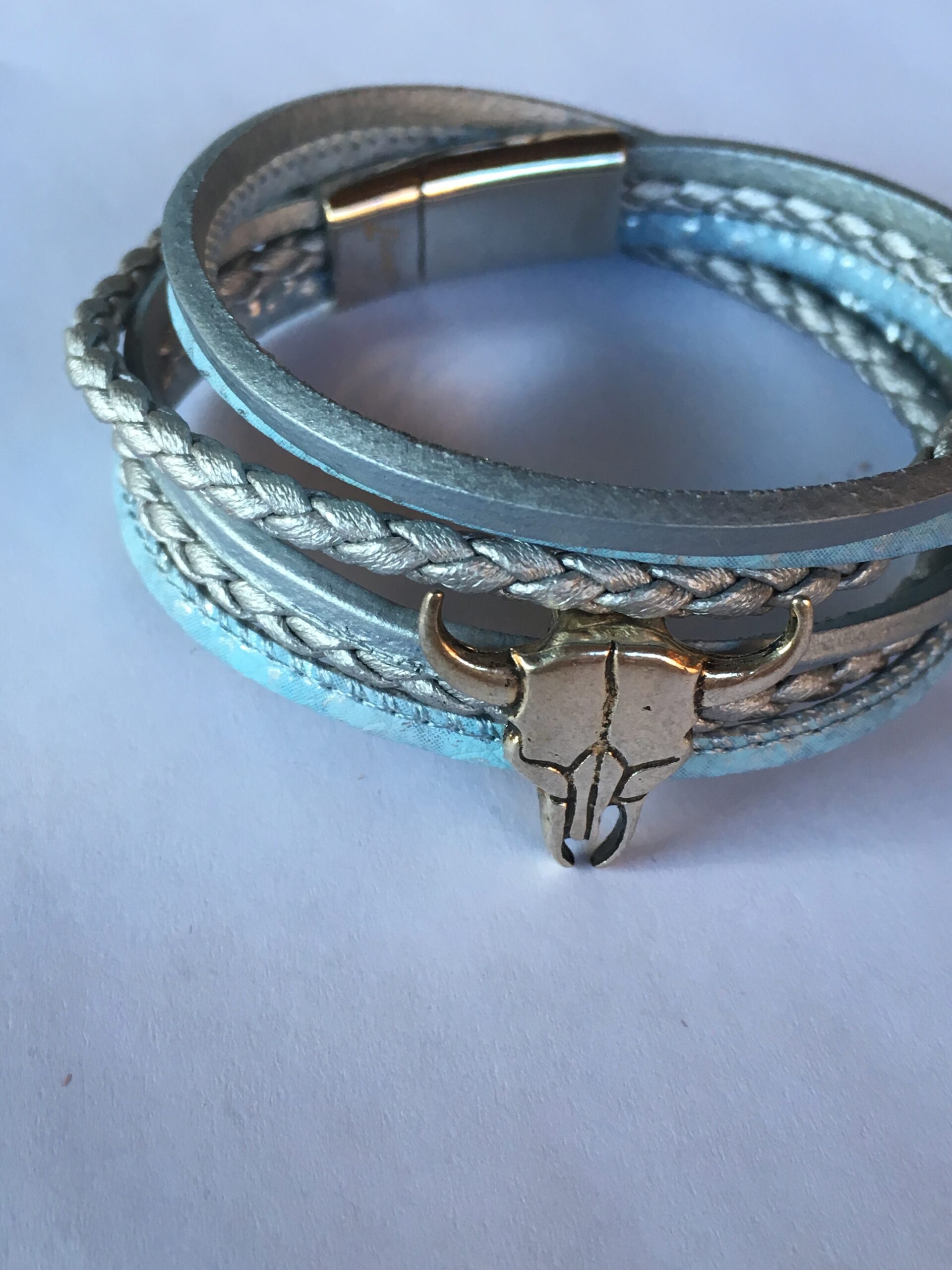 Wikkelarmband leer blauw met magneet - Afbeelding 2