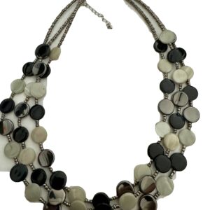 Laagjesketting met ronde kraaltjes zwart grijs/creme