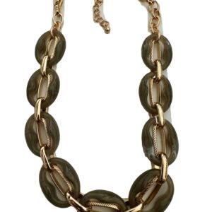 Ketting met grove schakels en grijs/groene stenen rosekleurig
