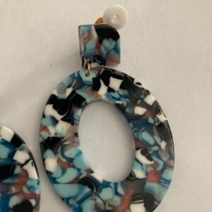 Clipoorbel hanger blauw, wit zwart gekleurd ovaal kunststof