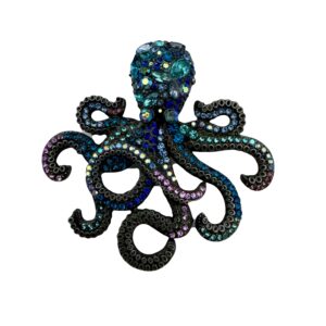 Broche octopus blauw met strass