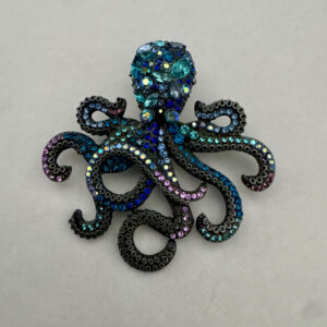Broche octopus blauw met strass