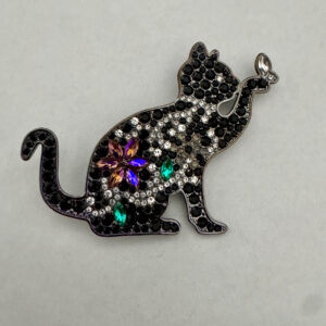 Broche kat zwart met strass en vlinder