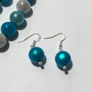 Sieradenset 3D blauw en wit (ketting, oorbellen en bijpassende armband)