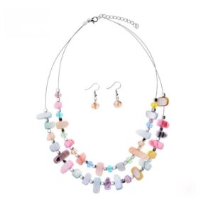 Ketting laagjes bont schelp met bijpassende oorbellen