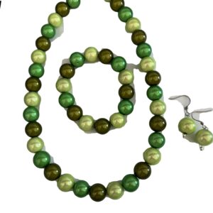 Sieradenset 3D groen (ketting, oorbellen en bijpassende armband)