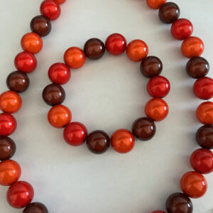 Sieradenset 3D rood/bruin (ketting, oorbellen en bijpassende armband)