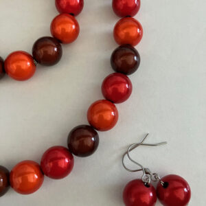 Sieradenset 3D rood/bruin (ketting, oorbellen en bijpassende armband)