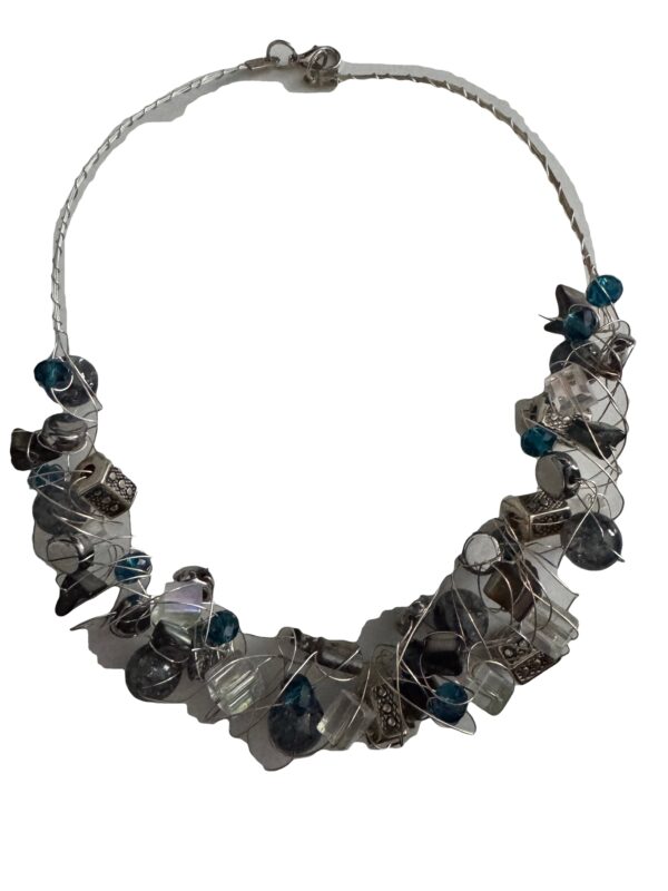 Kreukelketting verzilverd blauw/zilverkleurig