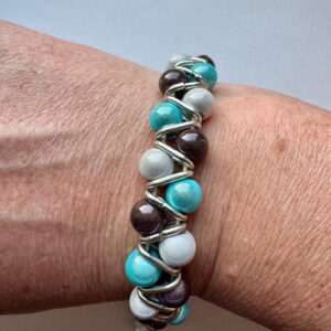 Zigzagarmband turquoise/wit/antraciet