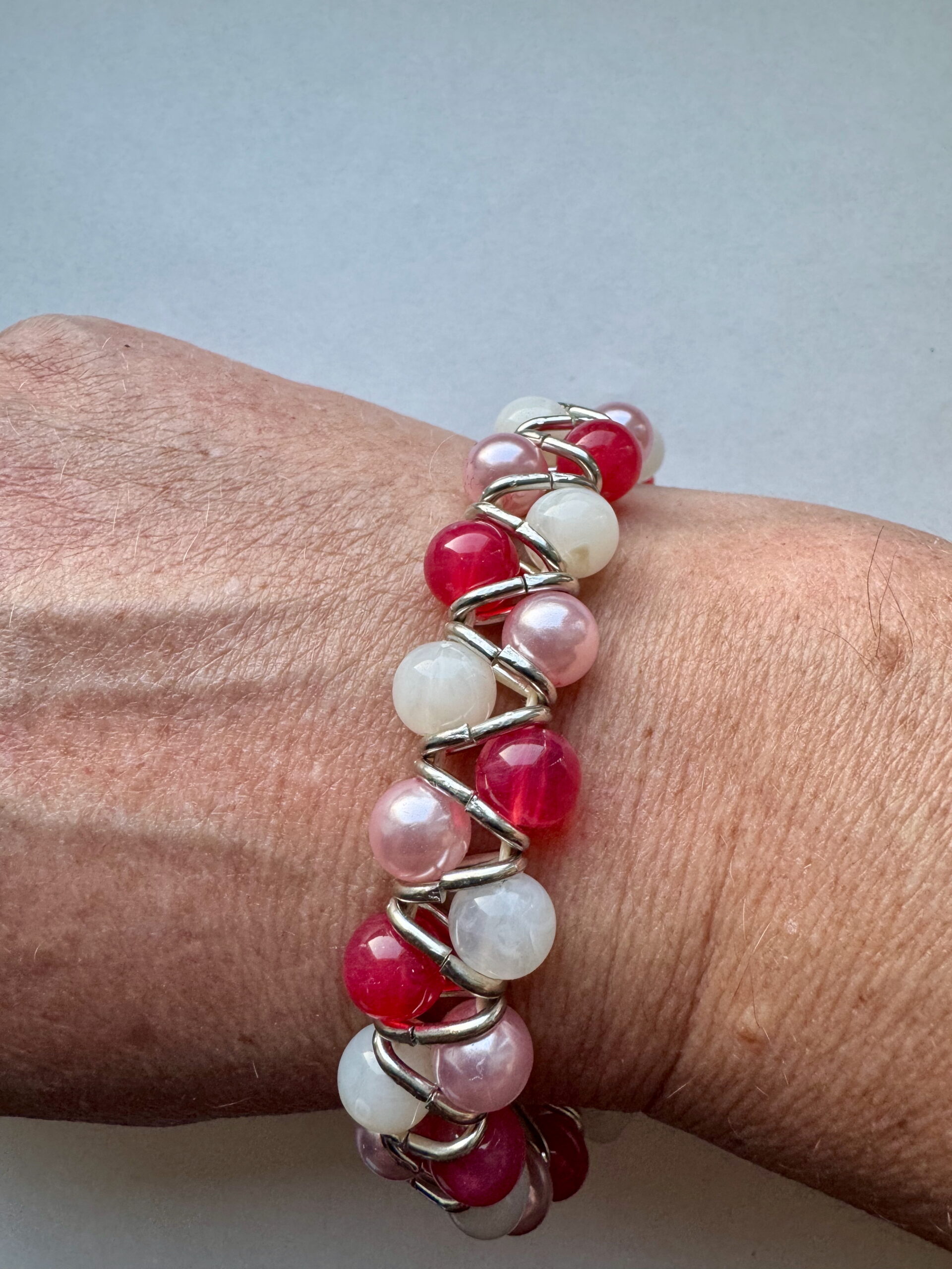 Zigzagarmband roze/wit/donkerroze