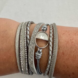 Leren armbandenset grijs met magneetsluiting