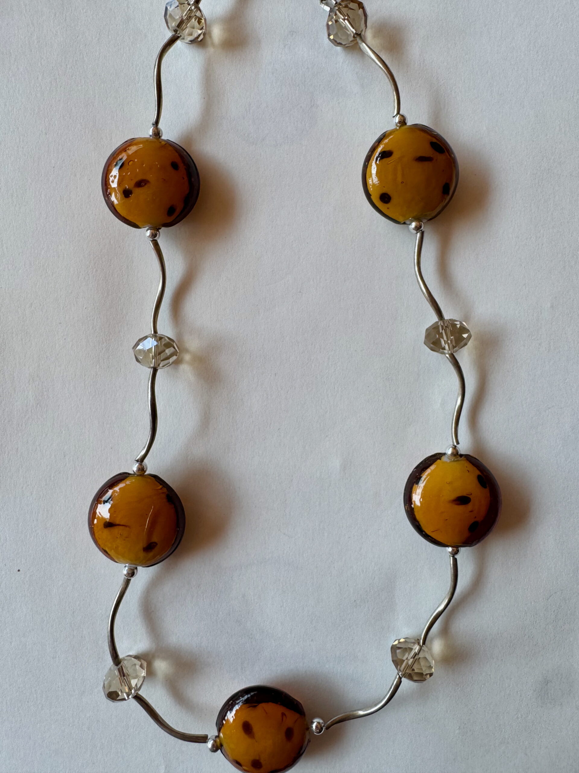 Ketting met glaskralen, facetkralen en buisjes