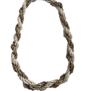 Ketting gevlochten rocailles grijs-crème