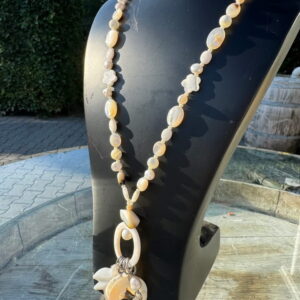 Ketting met glas, schelp, cat eye en glaspareltjes